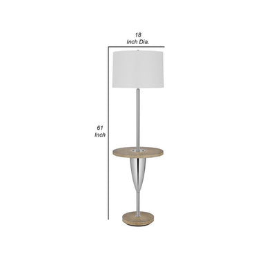 BENZARA Charlie 61 Inch Modern Floor Lamp, Wood Table, 1 USB, Glossy, White, Brown - BM280525