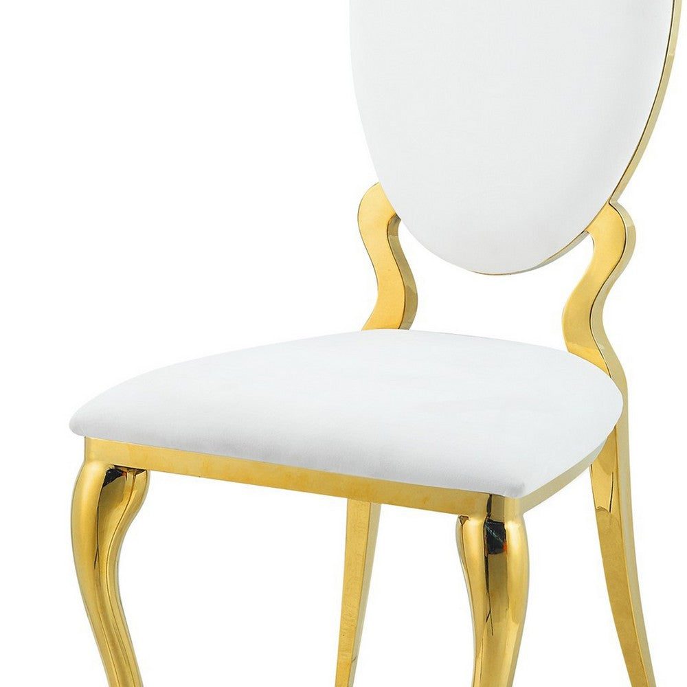 BENZARA 18 Inch Vegan Leather Dining Chair, Padded Back, Set of 2, White and Gold - BM280526