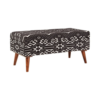 BENZARA Ben 36 Inch Bench, Cushioned Pattern Seat, Woven Cotton, Black, White - BM280575