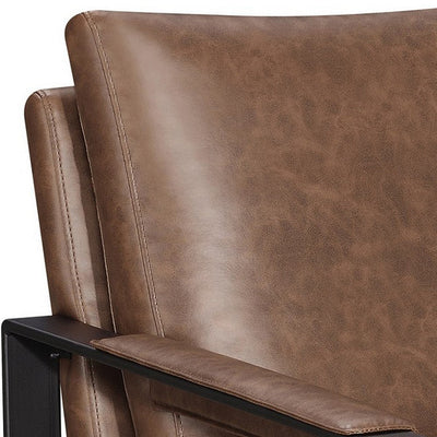 BENZARA 31 Inch Accent Chair, Padded Armrests, Vegan Faux Leather, Brown, Black - BM280597