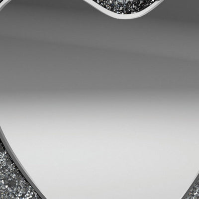 BENZARA Theo 30 Inch Modern Vanity Wall Mirror, Heart, Crystal Frame, Glass, Silver - BM282038