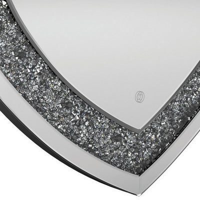 BENZARA Theo 30 Inch Modern Vanity Wall Mirror, Heart, Crystal Frame, Glass, Silver - BM282038