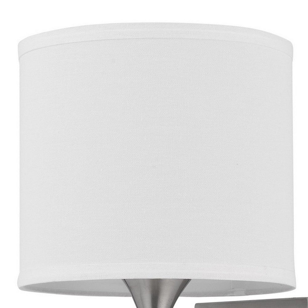 BENZARA Rexi 19 Inch Modern Metal Wall Lamp, USB, 2 Power Outlets, White, Silver - BM282625