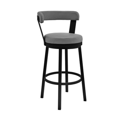 BENZARA Emma 30 Inch Modern Bar Stool Chair, Vegan Leather, Swivel, Gray, Black - BM282633