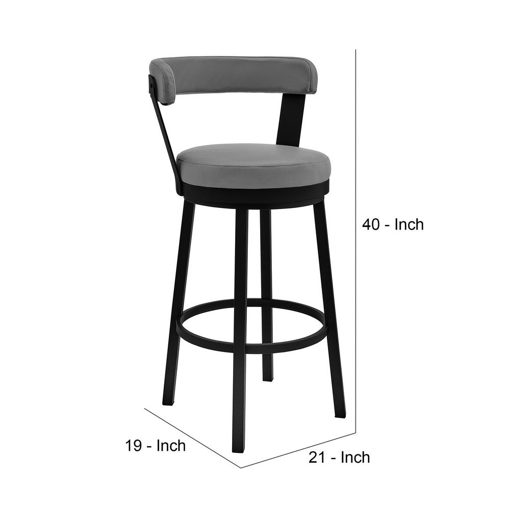 BENZARA Emma 30 Inch Modern Bar Stool Chair, Vegan Leather, Swivel, Gray, Black - BM282633