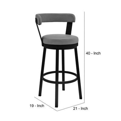 BENZARA Emma 30 Inch Modern Bar Stool Chair, Vegan Leather, Swivel, Gray, Black - BM282633