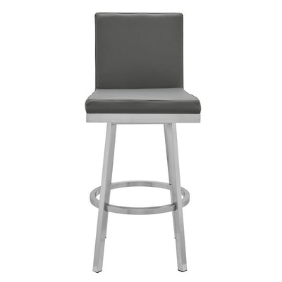 BENZARA Kim 30 Inch Modern Vegan Faux Leather Bar Stool, Swivel, Metal Legs, Gray - BM282694