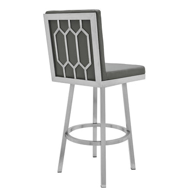 BENZARA Kim 30 Inch Modern Vegan Faux Leather Bar Stool, Swivel, Metal Legs, Gray - BM282694