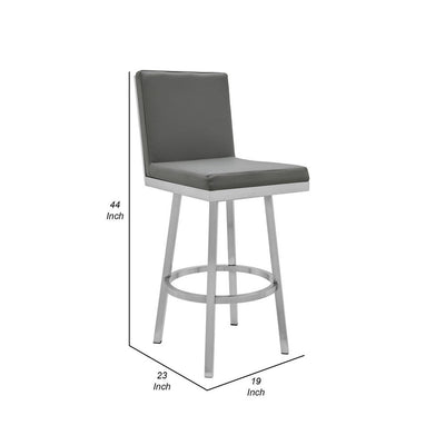 BENZARA Kim 30 Inch Modern Vegan Faux Leather Bar Stool, Swivel, Metal Legs, Gray - BM282694