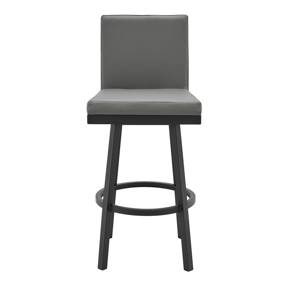 BENZARA Kim 26 Inch Vegan Leather Counter Stool, Swivel, Metal Legs, Gray, Black - BM282695