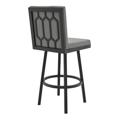 BENZARA Kim 26 Inch Vegan Leather Counter Stool, Swivel, Metal Legs, Gray, Black - BM282695