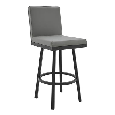 BENZARA Kim 26 Inch Vegan Leather Counter Stool, Swivel, Metal Legs, Gray, Black - BM282695