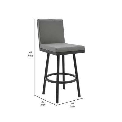 BENZARA Kim 26 Inch Vegan Leather Counter Stool, Swivel, Metal Legs, Gray, Black - BM282695