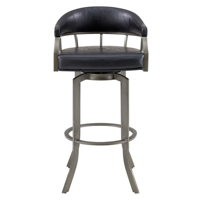 BENZARA Blake 26 Inch Modern Vegan Leather Counter Stool, Swivel, Metal Legs, Black - BM282700