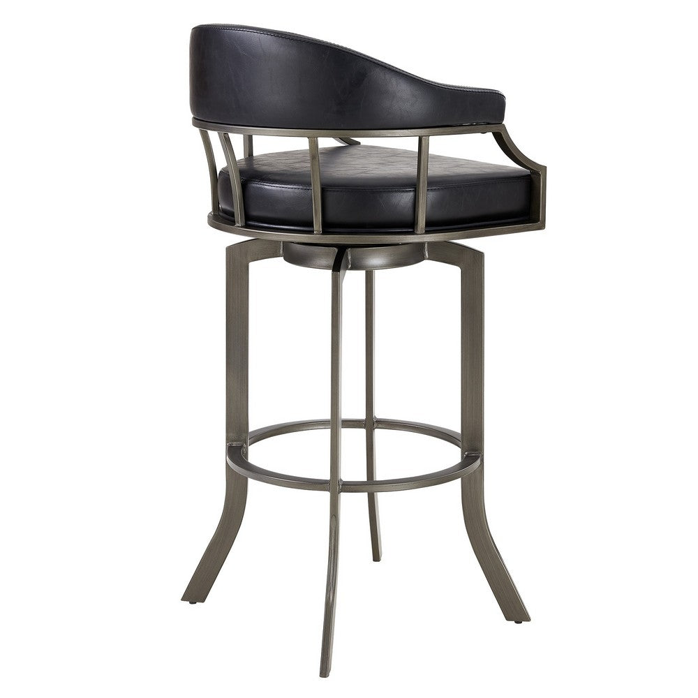 BENZARA Blake 26 Inch Modern Vegan Leather Counter Stool, Swivel, Metal Legs, Black - BM282700