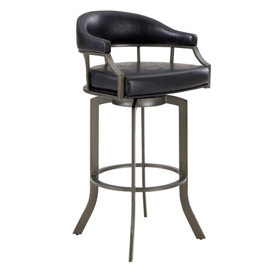 BENZARA Blake 26 Inch Modern Vegan Leather Counter Stool, Swivel, Metal Legs, Black - BM282700