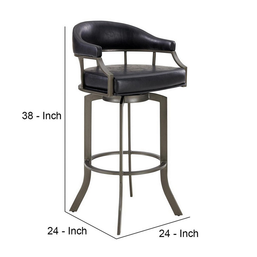 BENZARA Blake 26 Inch Modern Vegan Leather Counter Stool, Swivel, Metal Legs, Black - BM282700