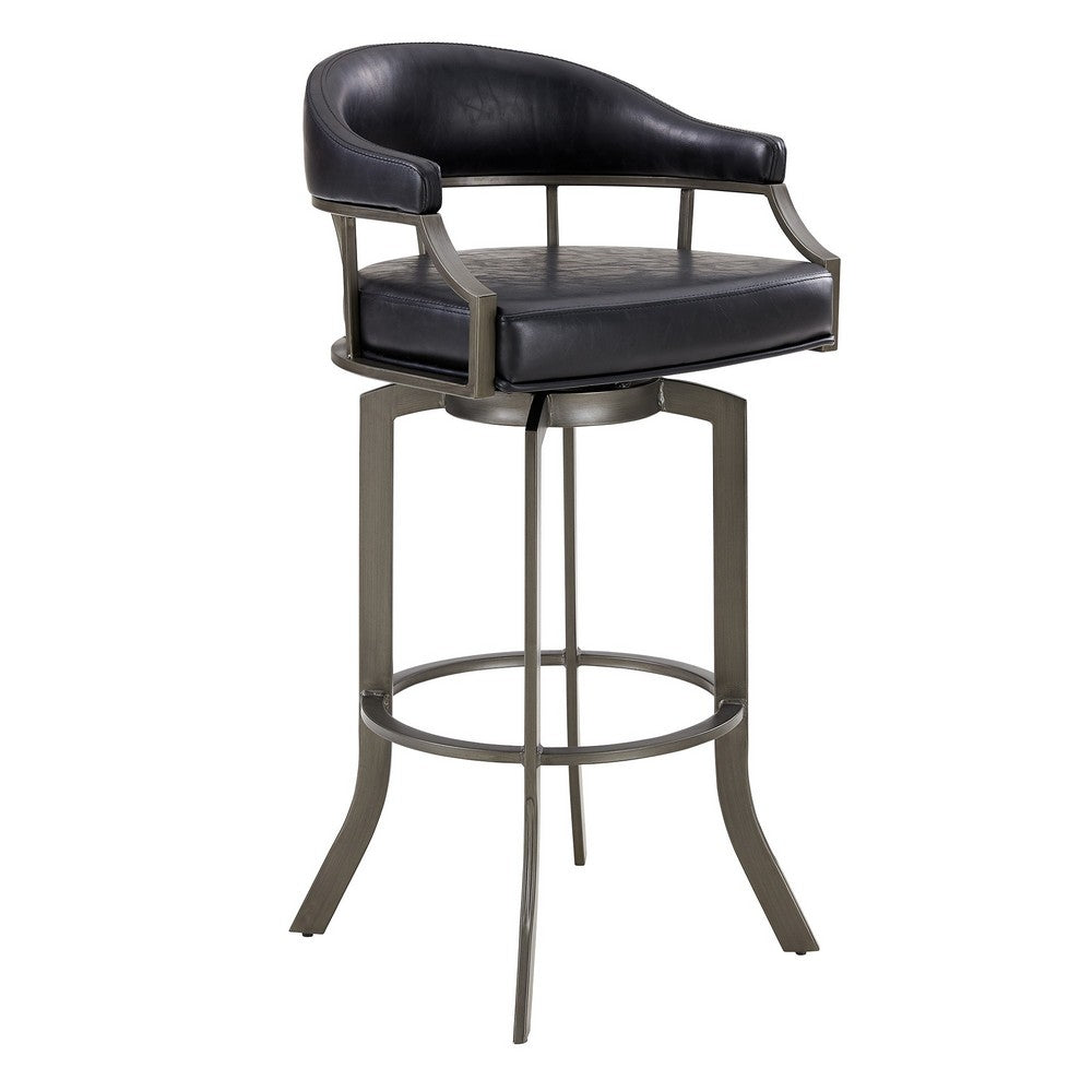 BENZARA Blake 30 Inch Modern Vegan Leather Bar Stool, Swivel, Metal Legs, Black - BM282701