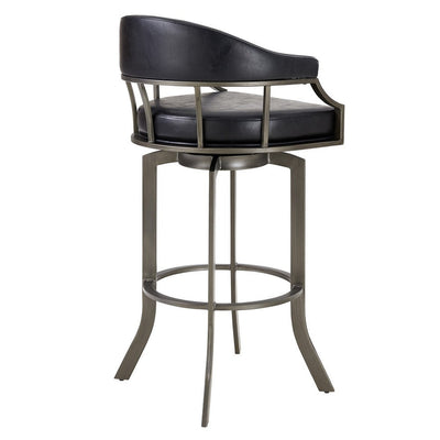 BENZARA Blake 30 Inch Modern Vegan Leather Bar Stool, Swivel, Metal Legs, Black - BM282701