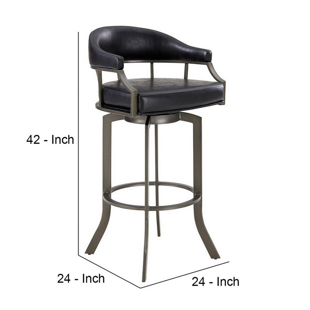 BENZARA Blake 30 Inch Modern Vegan Leather Bar Stool, Swivel, Metal Legs, Black - BM282701