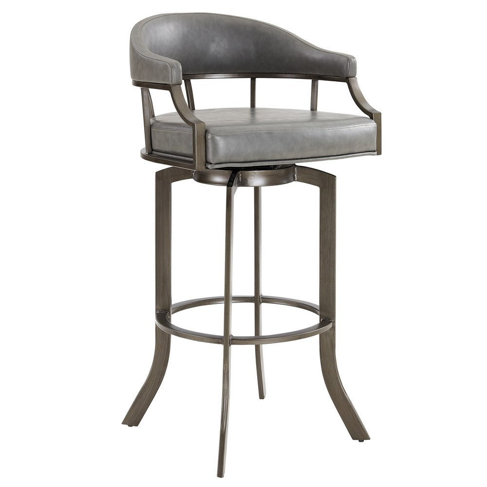 BENZARA Blake 26 Inch Modern Vegan Leather Counter Stool, Swivel, Metal Legs, Gray - BM282702