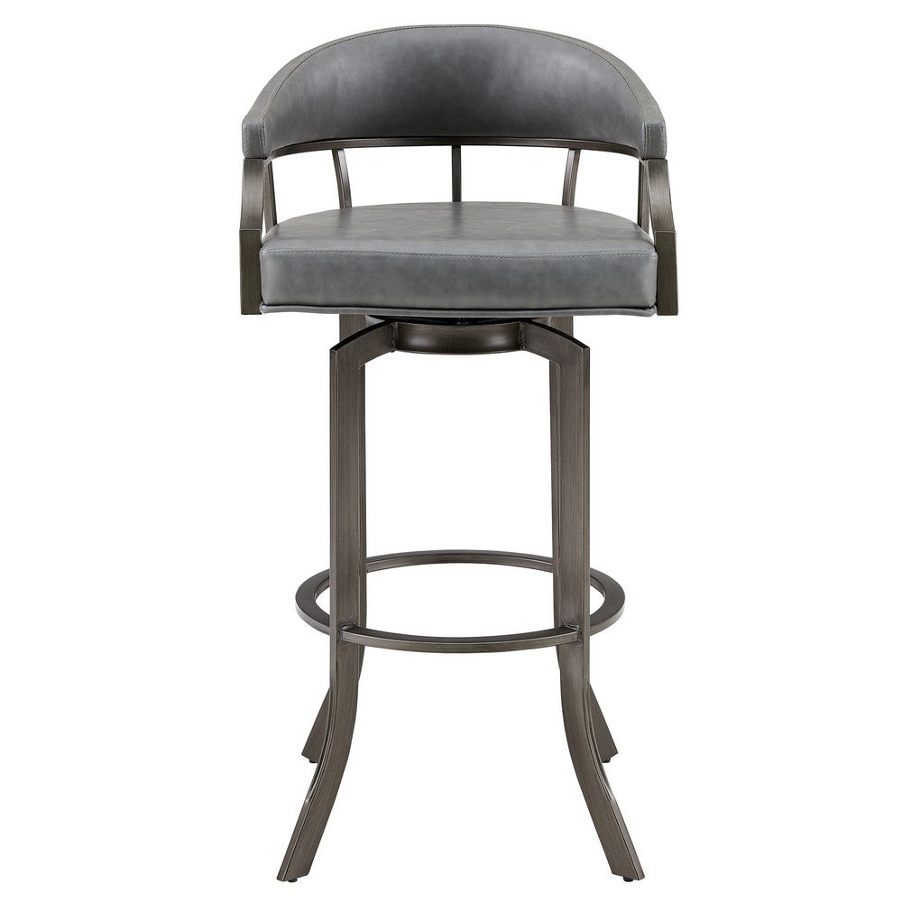 BENZARA Blake 26 Inch Modern Vegan Leather Counter Stool, Swivel, Metal Legs, Gray - BM282702