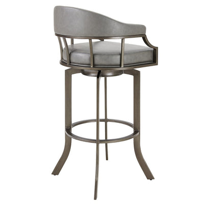 BENZARA Blake 26 Inch Modern Vegan Leather Counter Stool, Swivel, Metal Legs, Gray - BM282702