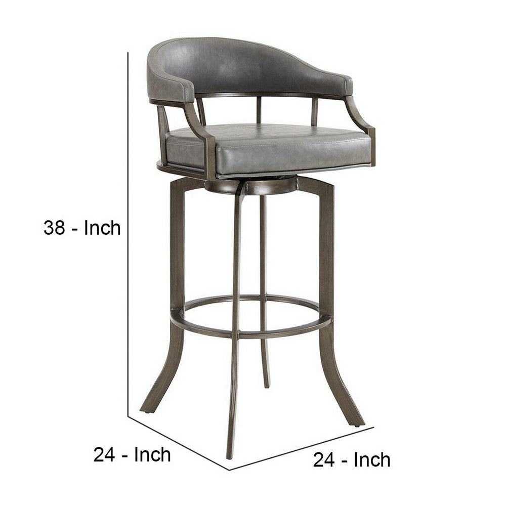 BENZARA Blake 26 Inch Modern Vegan Leather Counter Stool, Swivel, Metal Legs, Gray - BM282702