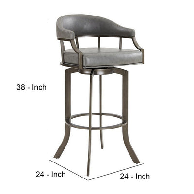 BENZARA Blake 26 Inch Modern Vegan Leather Counter Stool, Swivel, Metal Legs, Gray - BM282702