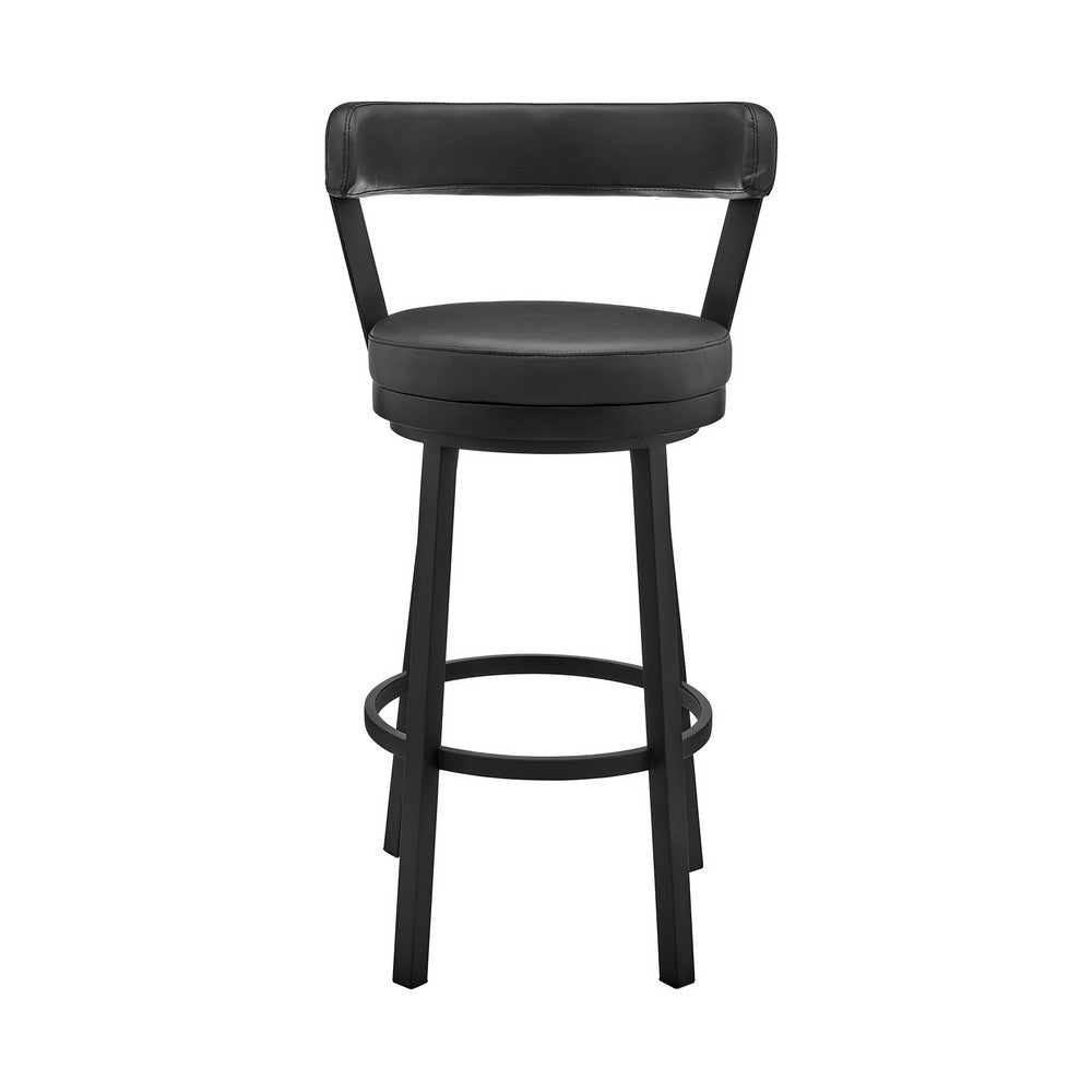 BENZARA Emma 26 Inch Modern Counter Stool Chair, Vegan Faux Leather, Swivel, Black - BM282704