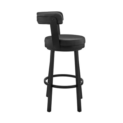 BENZARA Emma 26 Inch Modern Counter Stool Chair, Vegan Faux Leather, Swivel, Black - BM282704