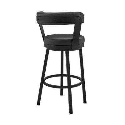 BENZARA Emma 26 Inch Modern Counter Stool Chair, Vegan Faux Leather, Swivel, Black - BM282704