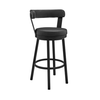 BENZARA Emma 26 Inch Modern Counter Stool Chair, Vegan Faux Leather, Swivel, Black - BM282704