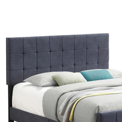 BENZARA Feny Modern Style Wood King Size Bed, Grid Tufted Gray Fabric Upholstered - BM283013