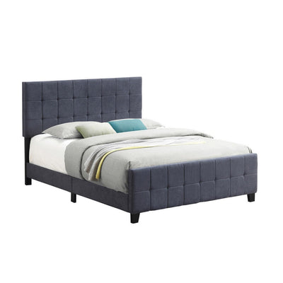 BENZARA Feny Modern Style Wood King Size Bed, Grid Tufted Gray Fabric Upholstered - BM283013