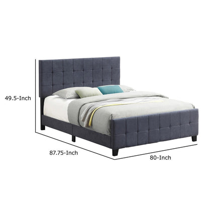 BENZARA Feny Modern Style Wood King Size Bed, Grid Tufted Gray Fabric Upholstered - BM283013