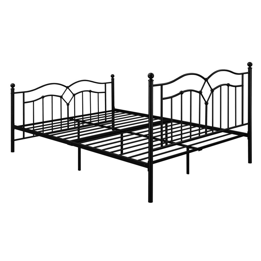 BENZARA Modern Queen Size Bed, Curved Accent, Black Heavy Gauge Steel Metal Frame - BM283014