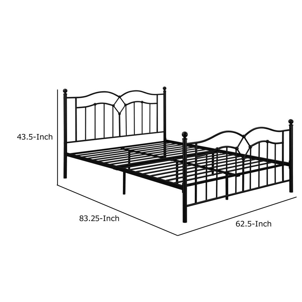 BENZARA Modern Queen Size Bed, Curved Accent, Black Heavy Gauge Steel Metal Frame - BM283014