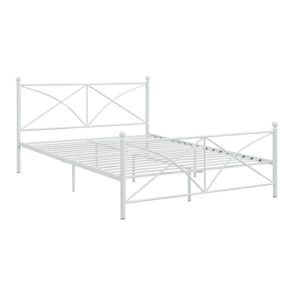 BENZARA Kelly Modern Queen Size Bed, Heavy Steel Metal Frame, Matte Finished White - BM283015