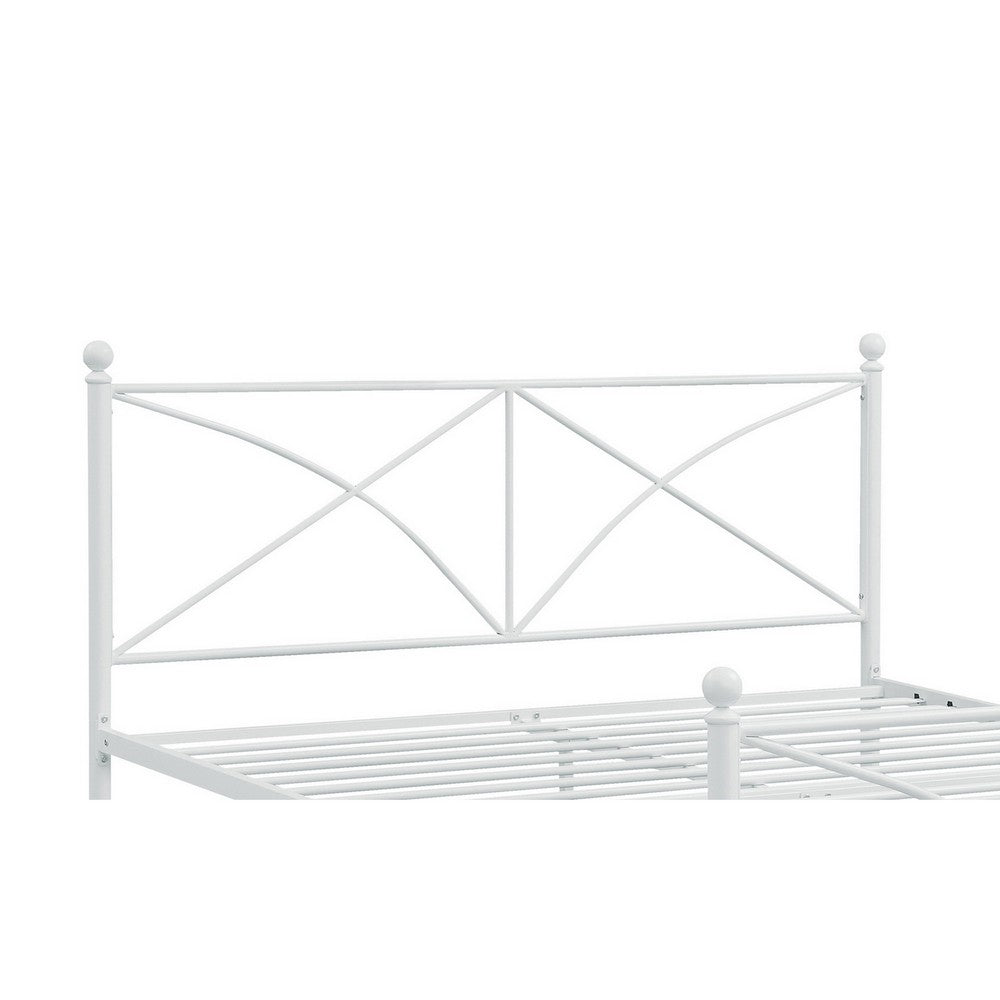 BENZARA Kelly Modern Queen Size Bed, Heavy Steel Metal Frame, Matte Finished White - BM283015