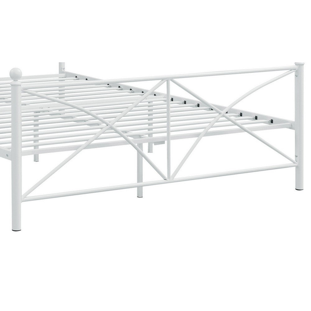 BENZARA Kelly Modern Queen Size Bed, Heavy Steel Metal Frame, Matte Finished White - BM283015