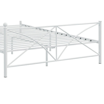 BENZARA Kelly Modern Queen Size Bed, Heavy Steel Metal Frame, Matte Finished White - BM283015