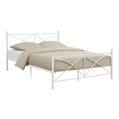 BENZARA Kelly Modern Queen Size Bed, Heavy Steel Metal Frame, Matte Finished White - BM283015