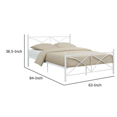 BENZARA Kelly Modern Queen Size Bed, Heavy Steel Metal Frame, Matte Finished White - BM283015