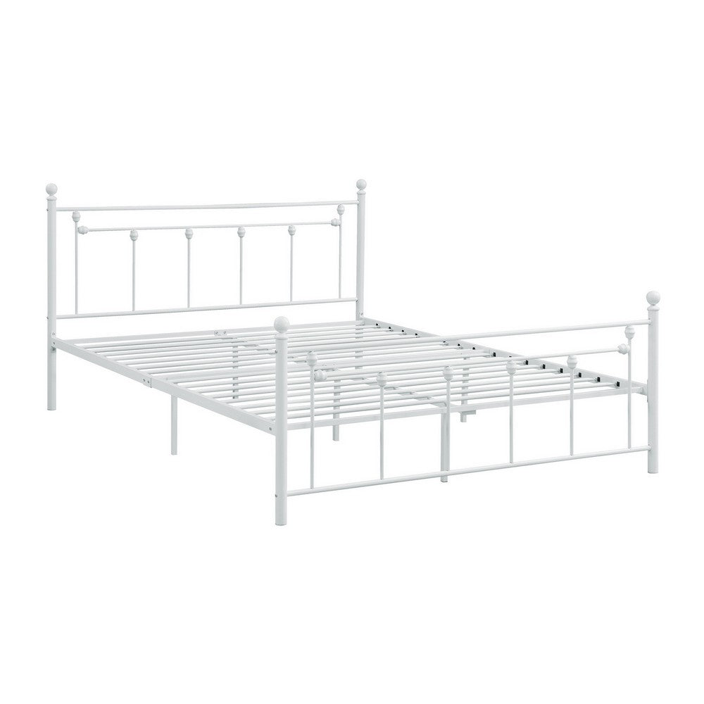 BENZARA Olly Modern Queen Size Bed Heavy Steel Metal Slatted Frame, Matte White - BM283017