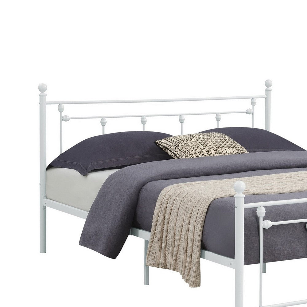 BENZARA Olly Modern Queen Size Bed Heavy Steel Metal Slatted Frame, Matte White - BM283017