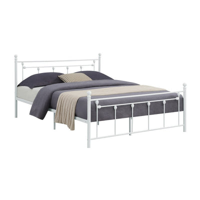 BENZARA Olly Modern Queen Size Bed Heavy Steel Metal Slatted Frame, Matte White - BM283017