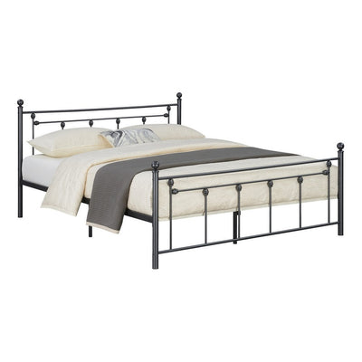 BENZARA Olly Modern Queen Size Bed, Heavy Steel Metal Frame, Slatted, Matte Black - BM283018