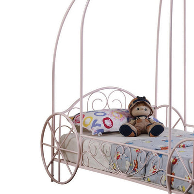 BENZARA Modern Twin Size Canopy Bed, Princess Carriage Design, Powder Pink - BM283038