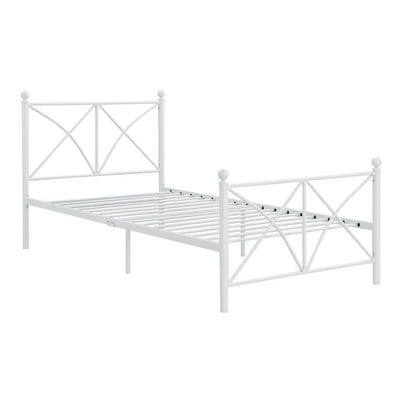 BENZARA Kelly Modern Full Size Bed, X Designed Frame, Rustic Style, Metal, White - BM283040